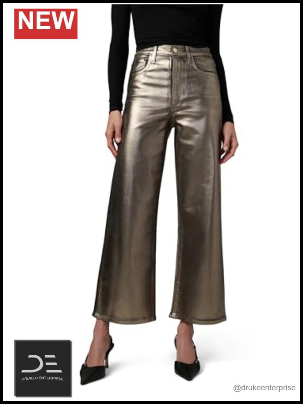 High Rise Wide Leg Ankle Jeans Super Stretch Foil Finish